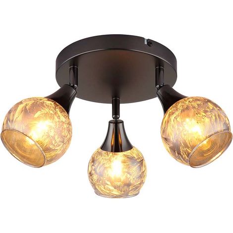Spotrondell plafonnier lampe spot verre givré noir-chrome orientable D 32 cm