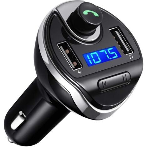 Transmetteur FM Bluetooth, Voiture Adaptateur d'autoradio, Kit Main Libre Voiture, Lecteur MP3 avec Micro, Sans Fil Chargeur Voiture avec 2 USB Port 5V/2.1A et 1A, Appel Main Libre (N