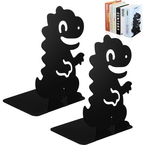 2 serre-livres dinosaure métal, antidérapants, 17x12x10 cm, organisateurs bureau, maison, école, bibliothèque (1/4)