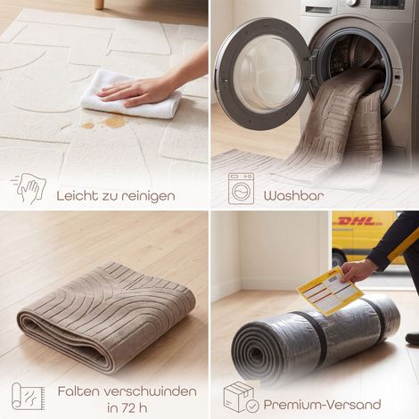 Paco Home Teppich Wohnzimmer Hochflor Skandi Boho Geometrisch Abstrakt Uni Waschbar Grau 160x220 cm (1/2)