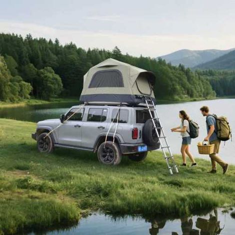 Aufblasbare Campingzelte mit Handpumpe, aufblasbares Zelt auf dem Dach -Grün + schwarz