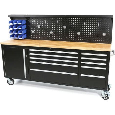 Carro de herramientas con mesa de trabajo, 11 cajones más panel (1/5)