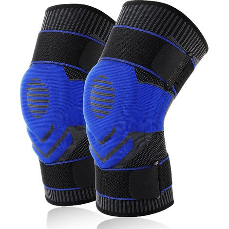 Genouillères pour douleurs au genou avec sangles réglables, manchon de compression pour genouillère (bleu-noir) (1/5)