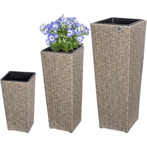 Ensemble de trois pots de fleurs hauts couleur crème (1/5)