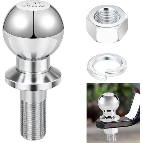 Boule d'attelage de remorque - 50 mm - 3,5 T - Diamètre : 22 mm - Vis à tête sphérique - Pour tracteur - Rail d'attelage droit - Pour remorques jusqu'à 3,5 T (1/5)