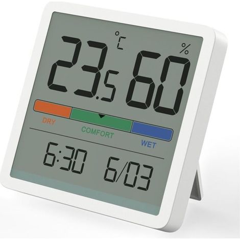 Thermomètre Hygromètre Numérique, thermomètre numérique de bureau avec moniteur de température et d'humidité, thermomètre d'ambiance à jauge d'humidité précise avec horloge，pour Bureau, Maison, Chambr (1/5)