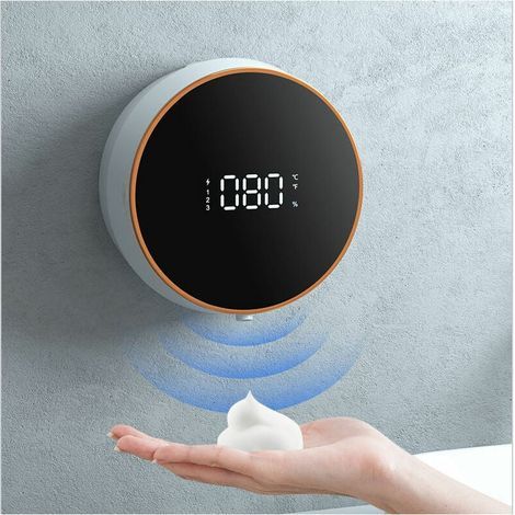 Dispenser automatico di sapone schiumogeno a parete, bianco, da 300 ml, ricaricabile, con 3 impostazioni e rilevamento della temperatura. (1/4)
