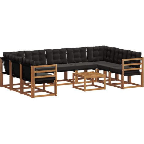 Conjunto de sofás de exterior 10 uds. Natural y negro vidaXL (1/5)