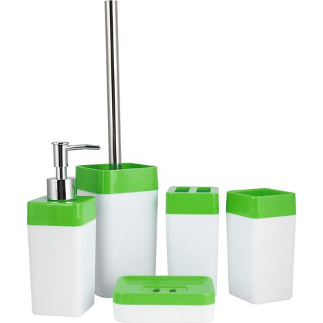 Kit Salle De Bain - Porte-Brosse À Dents Support Savon Distributeur De Savon Tasse À Rincer Brosse WC - 5 Pièces (1/5)