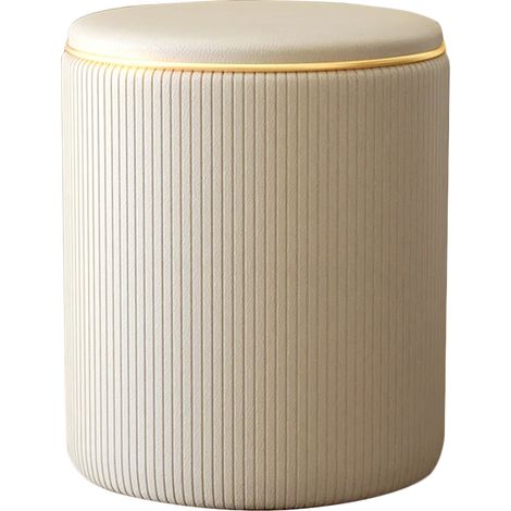 Pouf Contenitore Ecopelle Beige Decoro Oro Poggiapiedi Seduta Imbottita 35x45cm (1/5)