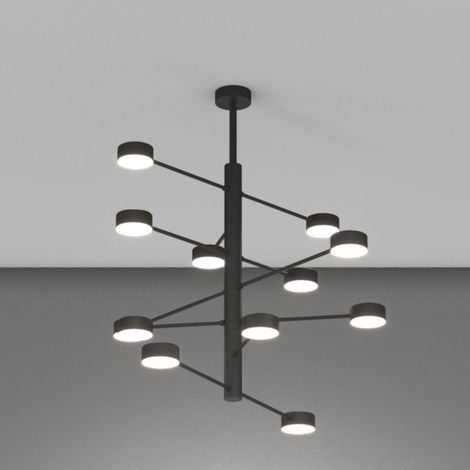 Lampadario moderno top light octopus 1227 12 gx53 led orientabile metallo, finitura metallo nero