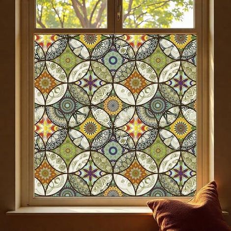 Habillage de fenêtreFilm pour vitres - Film décoratif - Antistatique - Protection de la vie privée - Film décoratif pour vitres - Film pour vitres effet vitrail - Film de protection de la vie privée p (1/5)