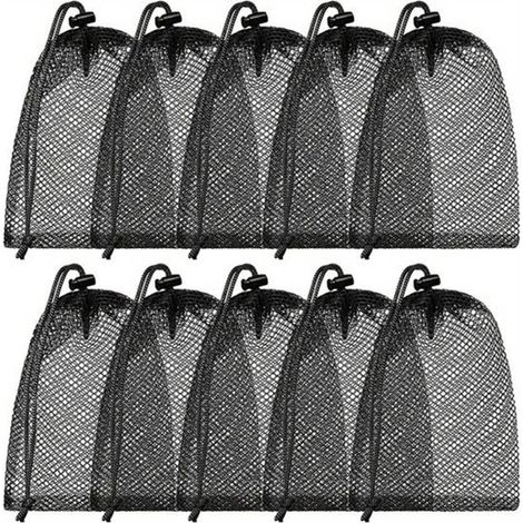Lot de 10 sacs à cordon en maille polyester env. 40 x 30 cm Sac de rangement respirant et étanche Noir (1/2)