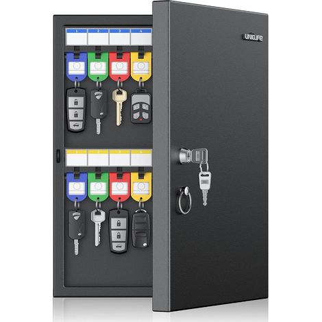 32 Position Key Lock Box, Wall Mounted Key Box, Car Key Organizer with Keyrings and Written Labels, Security Key Cabinet, Car Key Storage Box (1/5)