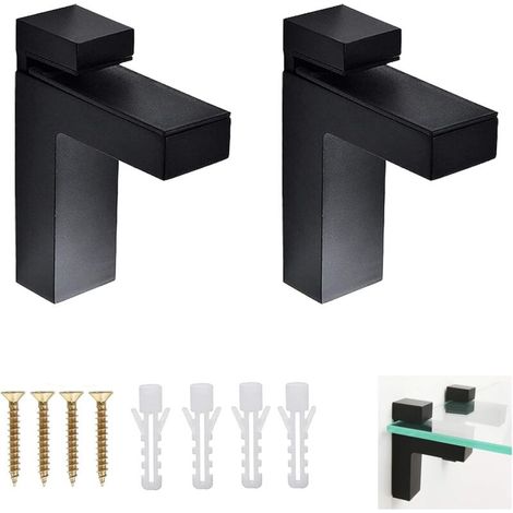 Support mural réglable pour étagère en bois/verre, 2 pièces, pour étagère de 3 à 36 mm(Noir,99 x 77 mm) (1/5)