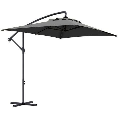 Parasol de jarden décentré avec pied en croix et ouverture à manivelle, 294 x 193 cm, gris, parfait pour profiter de l'ombre et de la protection solaire dans votre jardin, sur votre balcon ou à la ...
