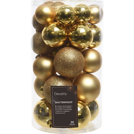 30 PALLINE DI NATALE ORO OPACO/LUCIDO/GLITTER ADDOBBI DECORO ALBERO