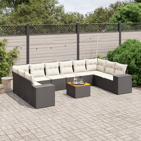 11-tlg. Garten-Sofagarnitur mit Kissen Schwarz Poly Rattan (1/5)