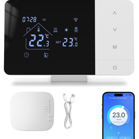 Thermostat WiFi avec récepteur RF pour chaudière, Contact Sec,USB/Pile Appli et commande vocale(Alexa, Google),Prog. 7j indép,Pour chaufferie ou sous-sol,Pose facile,3A (1/5)