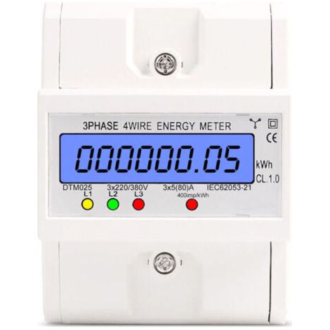 QORVA-Compteur d'Energie Numérique Triphasé Compteur Électrique Numérique à Rail DIN 3 x 220V 4 fils 4P (5(30) A) (Triphasé 220V 4 fils 4P)..