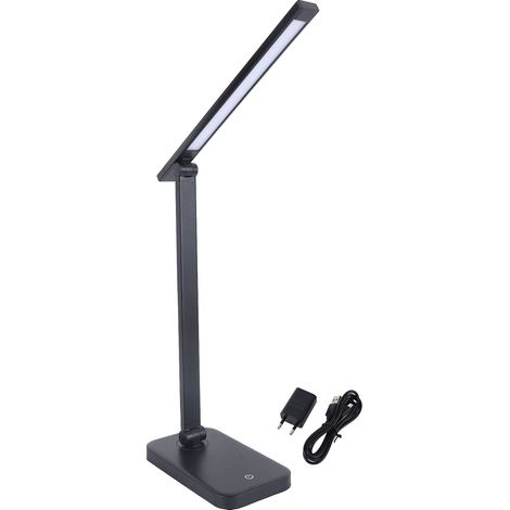 Ortviai Lampe de bureau LED pliable avec commande tactile et recharge USB – noir, 3 niveaux de luminosité (1/5)