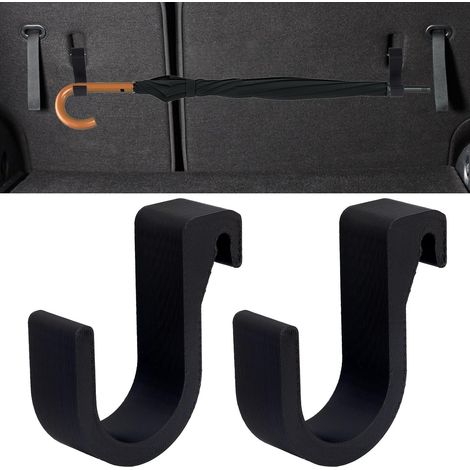 2 ganchos negros para paraguas de coche, soportes universales para paraguas de coche, ganchos de almacenamiento para reposacabezas de cualquier vehículo. (1/5)