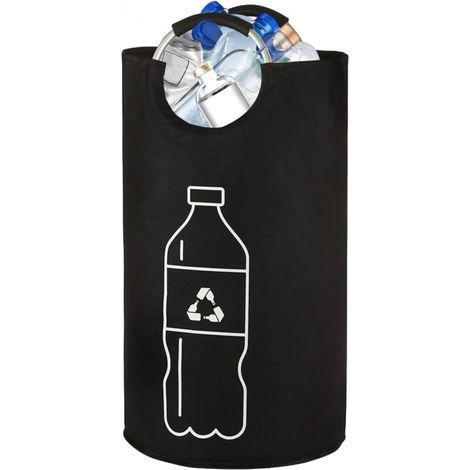 Conteneur de collecte de bouteilles consignées de 115 L, grand bac pliable pour le rangement des bouteilles en verre consignées vides, avec poignées ergonomiques en aluminium, noir (1/5)