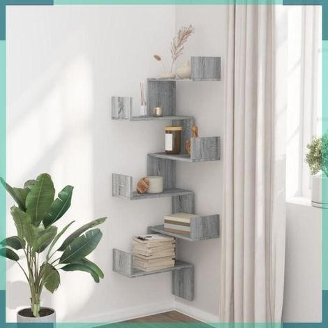 852641 étagère d'angle murale sonoma gris 45x45x147cm bois ingénierie (1/5)