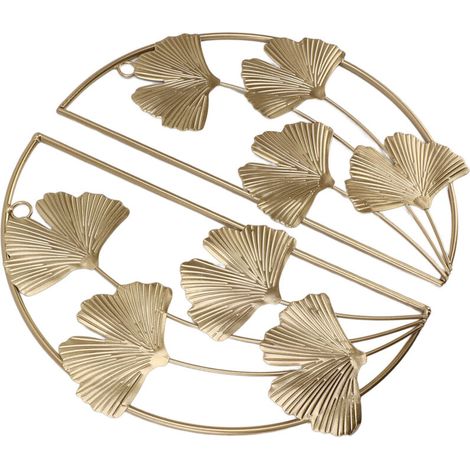 Crezuo Wandbild mit goldenem Ginkgoblatt, goldene Eisenskulptur, Wanddekoration für Wohnzimmer, Arbeitszimmer und Büro