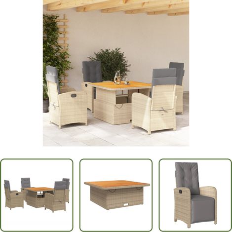 vidaXL Relaxsessel - 5-tlg. Garten-Essgruppe mit Kissen Beige Poly Rattan (1/5)