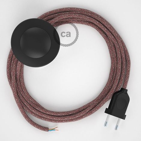 Cordon pour lampadaire, câble RS83 Coton et Lin Naturel Rouge 3 m. Choisissez la couleur de la fiche et de l'interrupteur  Noir (1/4)