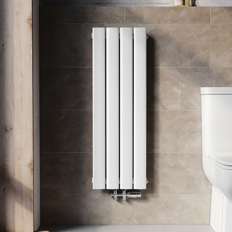 ELEGANT Radiadores de Agua Caliente 900 x 311mm,Radiador de Salón Potencia 312 W,Monocapa Vertical,Conexiones Centrales G 1/2" - Blanco Con válvula termostática (1/5)