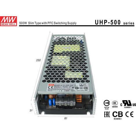 Alimentatore MW MEAN WELL CV 12V 500W 41,7A Senza Ventola UHP-500-12 Trasformatore Da AC 220V A DC 12V Per Luci Led Interno (1/3)