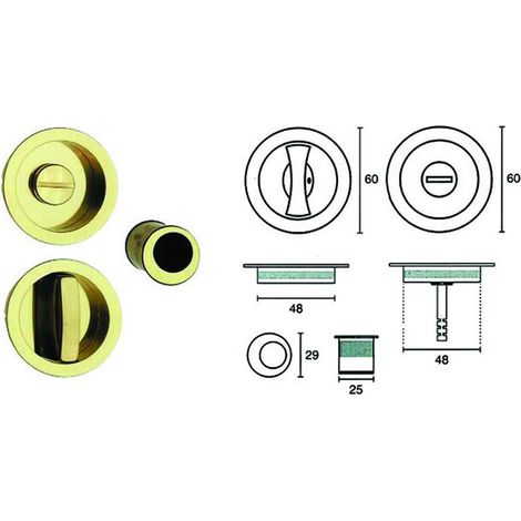Kit serratura per porte scorrevoli b.tondo . satinato - mm.50 frontale con incontro oro luc. (e0262s40)
