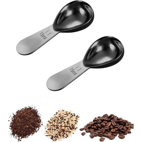 Set di 2 cucchiaini da caffè in acciaio inox, cucchiaini da 30 ml, cucchiai dosatori con manici corti per macinare caffè, foglie di tè, proteine in polvere. (1/5)