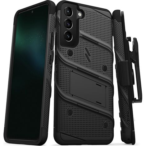 Zizo Bolt Series - Custodia rinforzata per Samsung Galaxy S22+ con vetro 9H per la protezione dello schermo + supporto con piedistallo (nero) (1/5)