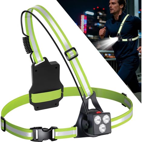Lampe de poitrine pour la course à pied, 500 lumens, rechargeable par USB, orientable à 90°, avec double sangle et bandes réfléchissantes, idéale pour le jogging, le camping et les sports de plein air