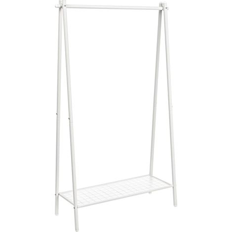 Perchero metálico perchero 33,5 x 92,5 x 153 cm con barra para colgar y estante inferior estilo sencillo para dormitorio vestidor guardarropa blanco 120007122