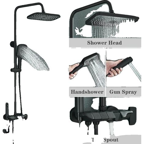 Système de douche, pommeau de pluie, affichage numérique de la température, Noir (1/2)