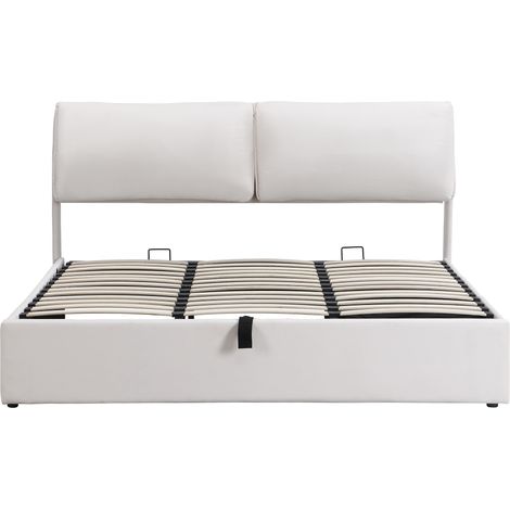 CAIziLit rembourré 180x200 en velours beige avec coffre hydraulique et tiroirs (1/5)