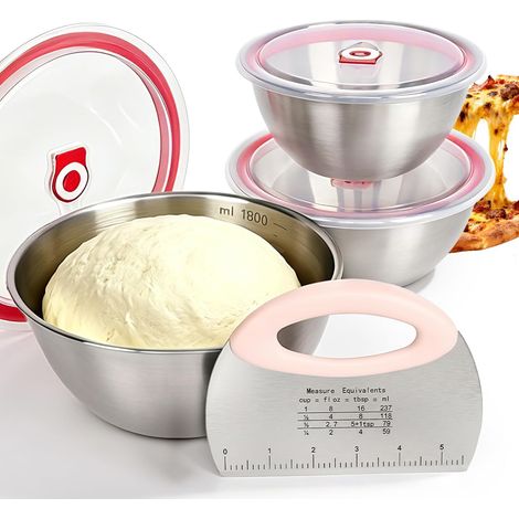 3 PCS Boite a Paton Pizza avec Couvercle, Kit pour Four a Pizza en Acier Boite a Pizza Reutilisable 800/1200/1800ml, Pizza Oven Accessories Avec Coupe-Pâte, pour Fermentation de Pâte (1/5)
