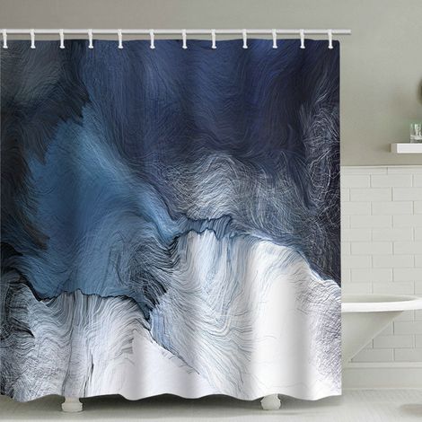 Filiyano-Rideau de douche en lin bleu foncé, avec 12 crochets en plastique, 180 x 200 cm (1/4)