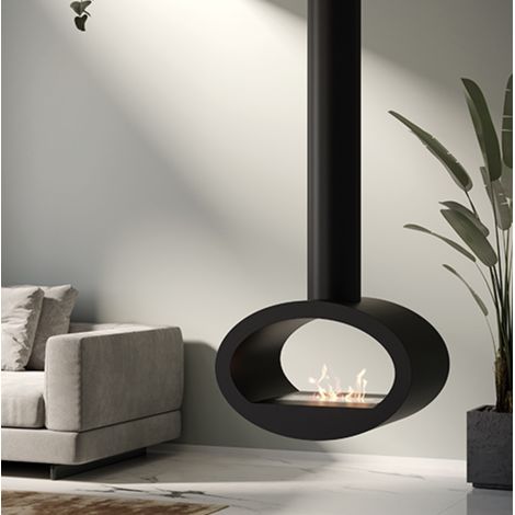 Bio-cheminée de plafond Cervinia Noir 2 kW – installation au plafond, brûleur 1,5 L, structure en acier – Tecno Air System (1/7)