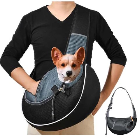 Sac Porte-Animal - Maille Respirante - Réglable - Pour Chien Chat Petit - 39x24x4 cm - Noir - 1 Pièce (1/5)
