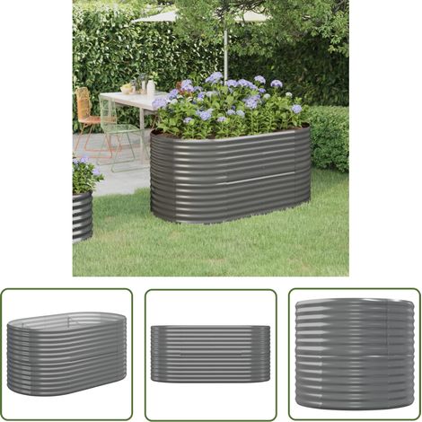 The Living Store Lit surélevé de jardin Acier enduit de poudre 152x80x68 cm gris - Jardinière Surélevée - Bac À Fleurs - Pot De Fleurs Extérieur - Décoration Jardin - Plante Grimpante (1/5)