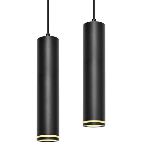 Suspension Luminaire Noir 30cm, Lustre LED Cylindre Simple, Câble Réglable, Luminaire Plafonnier avec Douille GU10 pour Cuisine Salon Chambre Restaurant Bar (1/5)