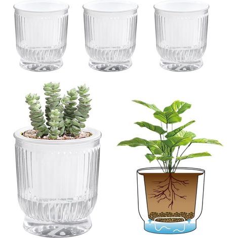 Set di 4 vasi autoirriganti da 10,2 cm per piante da interno, fiori africani, violette - Plastica (1/5)