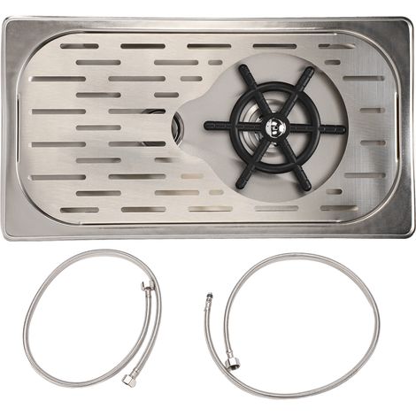 Lave-tasse en verre, équipement de lavage de bouteilles d'évier automatique en acier inoxydable avec bac d'égouttement pour la maison, café, bar, argent (1/5)
