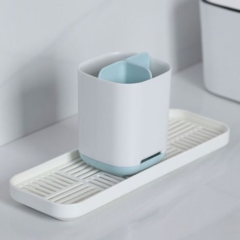 Porte-brosses à dents avec base antidérapante et 3 fentes amovibles pour un nettoyage facile (bleu)