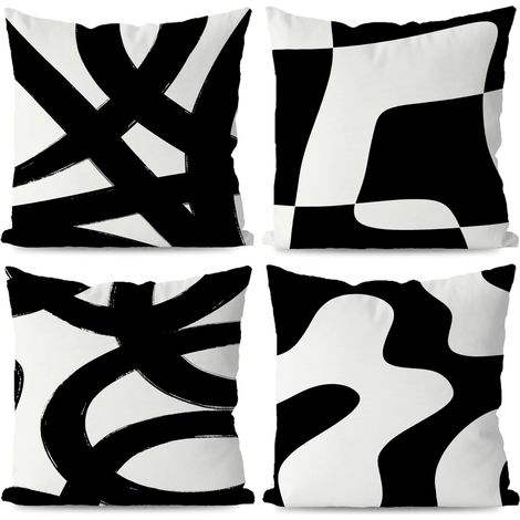 BEBUSINGOTO Schwarze und weiße Dekokissenbezüge, 18 x 18 cm, abstraktes schwarz-weißes Muster, Schlafzimmerdekoration für Wohnzimmer, Sofa, 4er-Set (1/5)